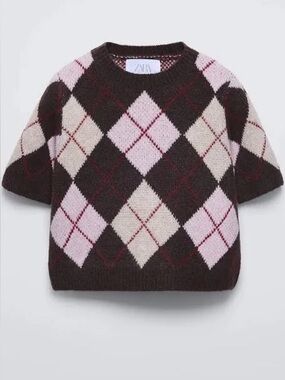NWT Zara Kids Pink and Brown Plaid Sweater